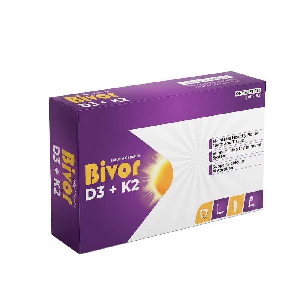 Bivor D3 + K2 Softgel Capsules – Vitamin D3 200,000 IU and Vitamin K2 MK-7 120 mcg