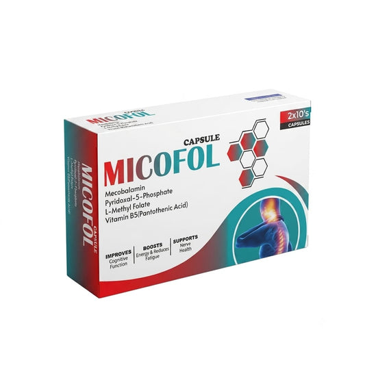 Micofol Capsules with Methylcobalamin P5P and L-Methylfolate by Sterling Healthcare.
